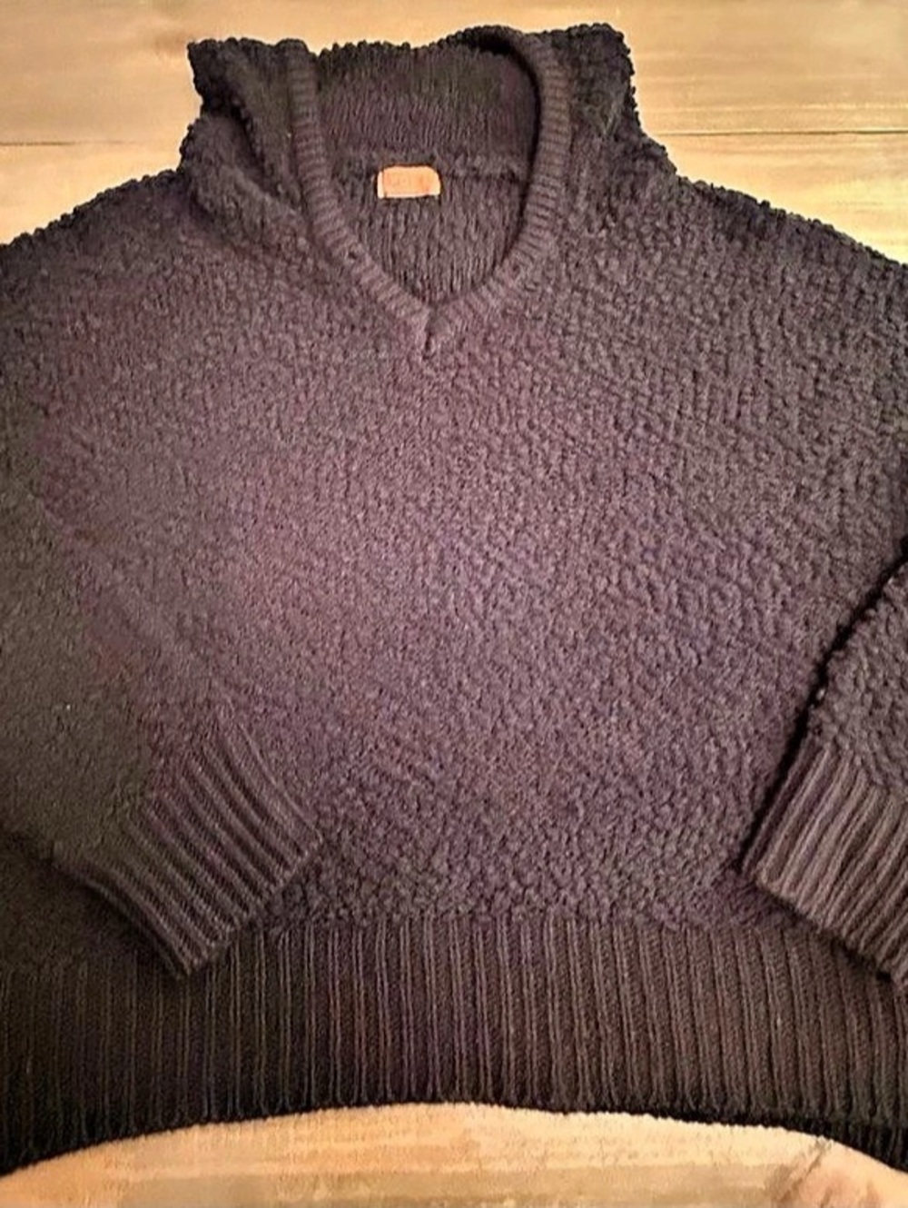 POL Popcorn Knit Hooded Sweater Black Cowl Neck Sweater Like New